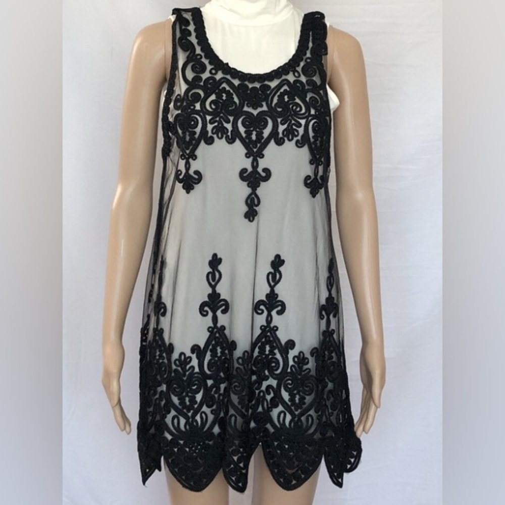 Pretty Angel Sheer Embroidered Mesh Overlay Dress Coverup | OS | Black